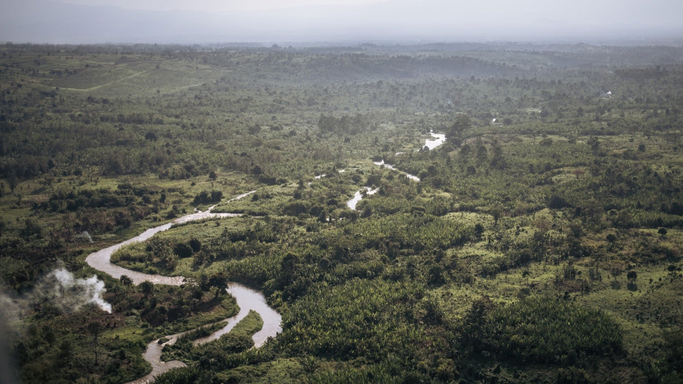 Aerial photo of the Rutshuru River in the DRC.