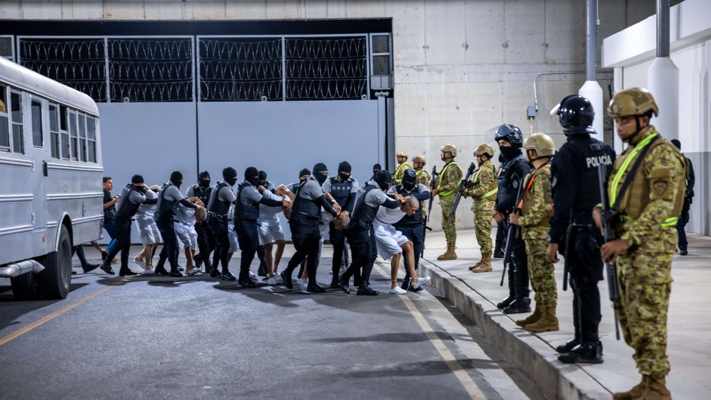Venezuelans and Salvadorans nationals deported from the United States are transferred to the Center for Terrorism Confinement (CECOT) in San Salvador, El Salvador, on March 31, 2025.