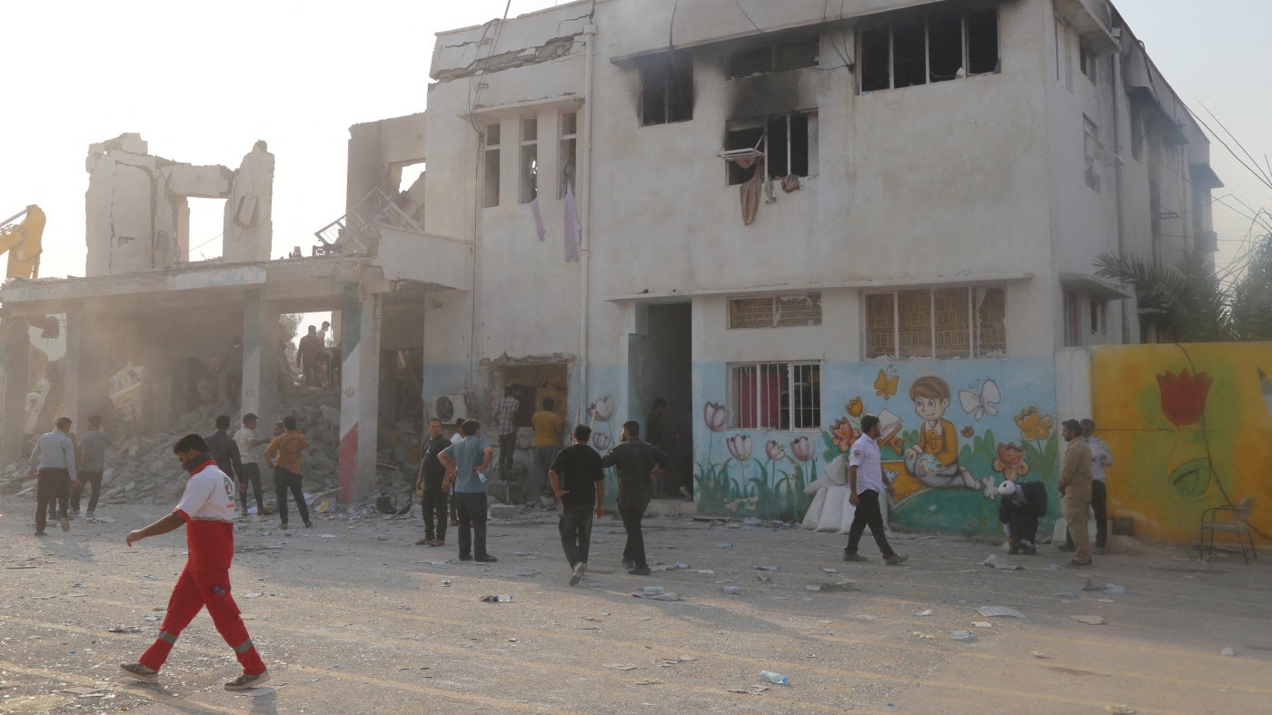 The aftermath of the attack on a school in Minab, southern Iran, on February 28, 2026. 