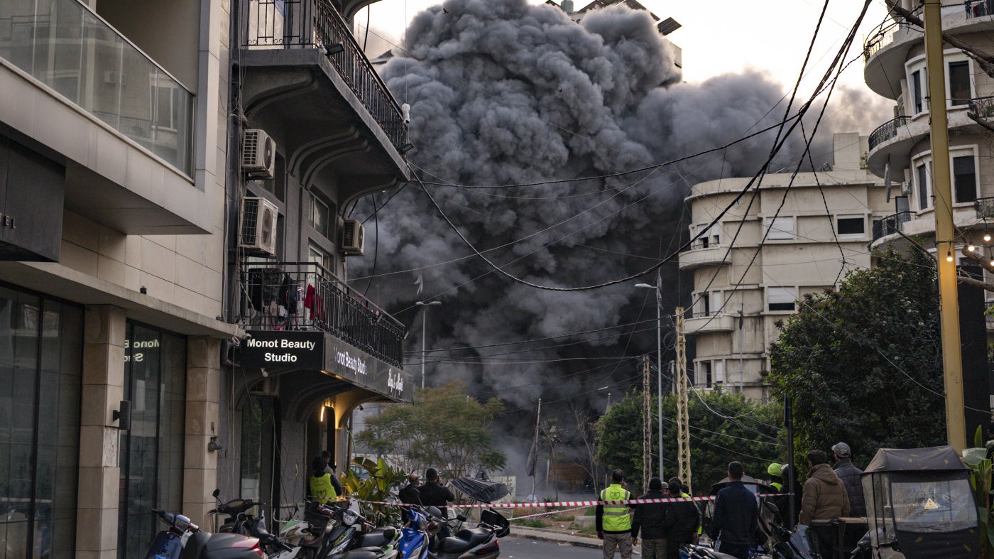 Smoke from a building in the center of Beirut, Lebanon, which has been hit by the IDF after an evacuation order, on March 12, 2026. 