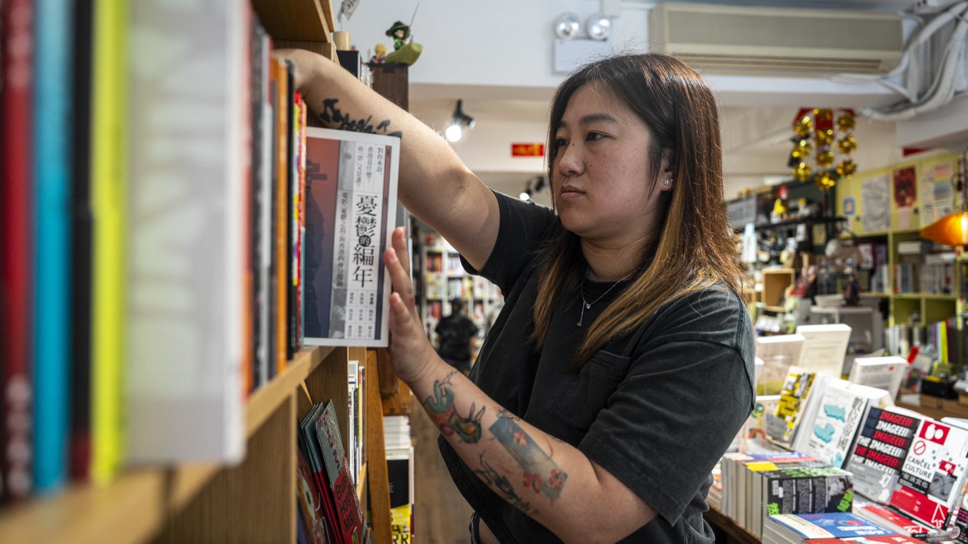 Leticia Wong, a former pro-democracy district councillor, at her bookstore in Hong Kong, June 20, 2025.