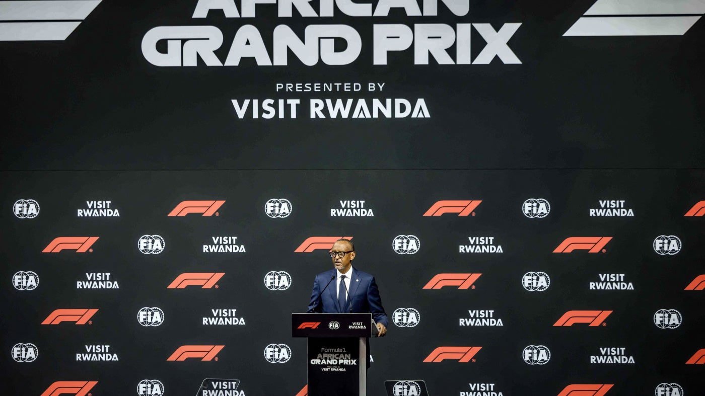 Le président rwandais Paul Kagame annonçait la signature d’un accord pour l’organisation d’un future Grand Prix de Formule 1 au Rwanda, lors d’un discours prononcé à la BK Arena de Kigali, le 13 octobre 2026. 