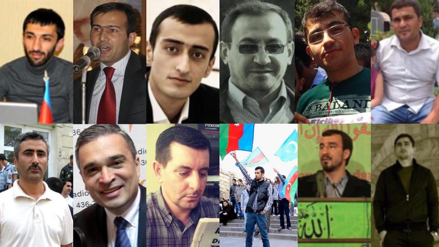 A grid view of activists who have been arrested, harassed, or detained by the Azerbaijani government.