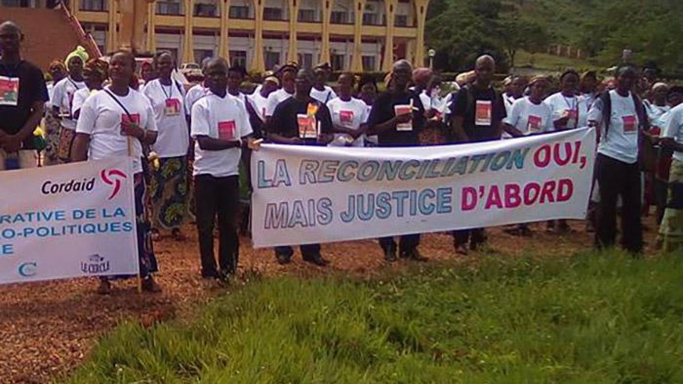 Members of civil society in Bangui, Central African Republic, advocate for justice on the May 11, 2017, commemoration of victims’ day.