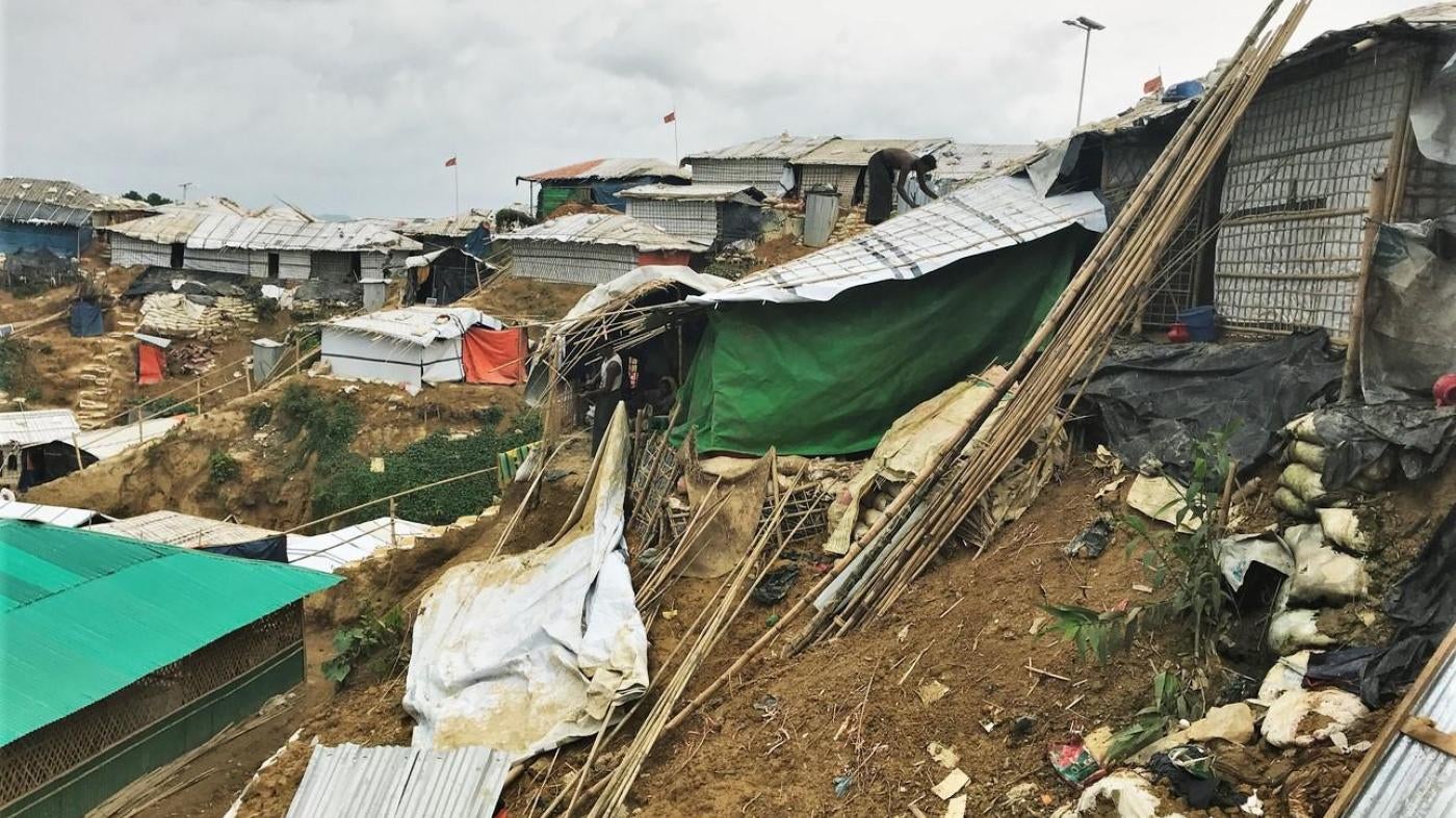 A landslide in the Kutupalong-Balukhali refugee camp in Bangladesh on May 18, 2018 washed away a shelter housing 17 Rohingya refugees, all of whom were unharmed. 