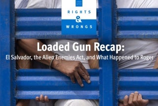 Episode title and logo over hand behind bars. 