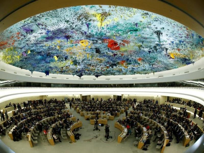 Overview of the United Nations Human Rights Council is seen in Geneva, Switzerland June 6, 2017.