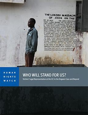 Cover of the international justice report on victim's legal representation in the Ongwen case and beyond