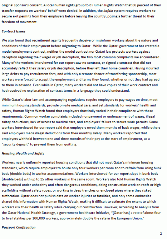 حماية العمالة الوافدة في قطر قبل كأس العالم لكرة القدم 2022 Hrw