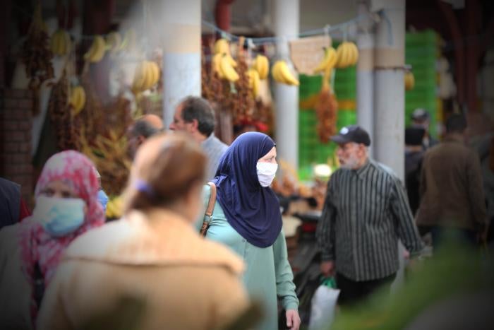 People shop in the Central Market of Tunis during the first days of Ramadan, Tunis, Tunisia April 28, 2020. 