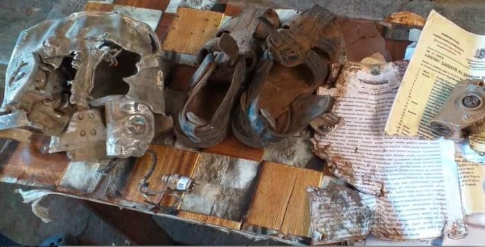 Relatives of the six people known killed in the March 10, 2020 US airstrike on a minibus near the village of Ugunji in Lower Shabelle, Somalia, collected the few objects and possessions they could find during a visit to the site soon after the attack.&nbsp;&copy; 2020 Private &nbsp;