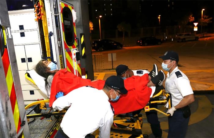  The Hong Kong pro-democracy leader, “Long Hair” Leung Kwok-hung, known as “Long Hair,” is being taken to the hospital on March 4, 2021. Leung was one of 47 pro-democracy politicians charged with “subversion” because they had organized or participated in an unofficial public opinion poll in July 2020 to coordinate pro-democracy candidates for upcoming LegCo elections.  The 47 were given a nearly round-the-clock, four4-day marathon bail hearing during which some of them had to seek medical attention.