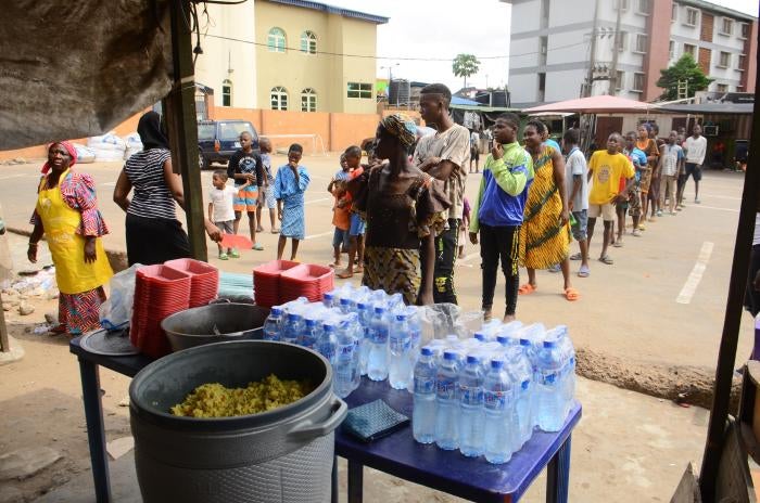 People in line for food distribution