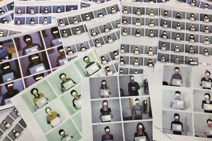 Photos of the North Korean refugees helped by the North Korea Refugees Human Rights Association of Korea are displayed in Seoul, South Korea on June 11, 2019.