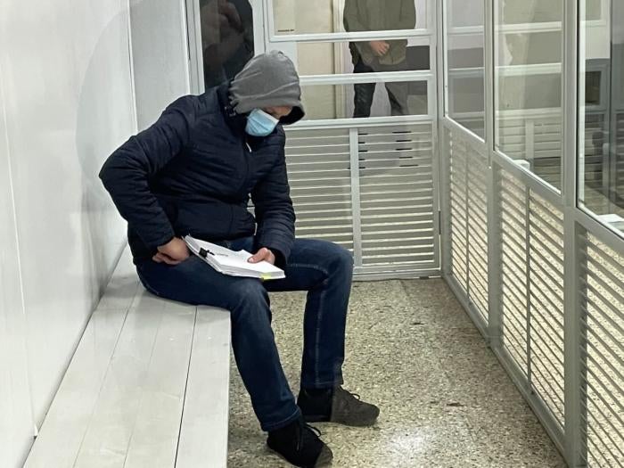 Denis Kulikovsky in Mariupol district court, November 10, 2021.
