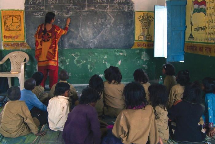 A primary school in Sonbhadra district, Uttar Pradesh. The school’s principal told Human Rights Watch that the tribal students are a “big problem.” “Their main aim is to come and eat, not to study,” she said. “Just see how dirty they are.”
