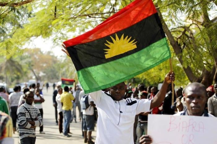 Indigenous People of Biafra (IPOB) supporters during a rally in support of leader Nnamdi Kanu at a magistrate court in Abuja, Nigeria December 1, 2015.