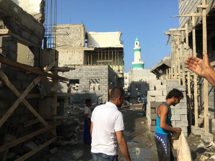 A narrow street in the Souq al-Hinood neighborhood of Hodeida city that was bombed on the evening of September 21, 2016. At the time of the attack Mohammed Ahmed Abduljalil was holding a funeral for his wife in front of his house. Abduljalil’s son and 4-y