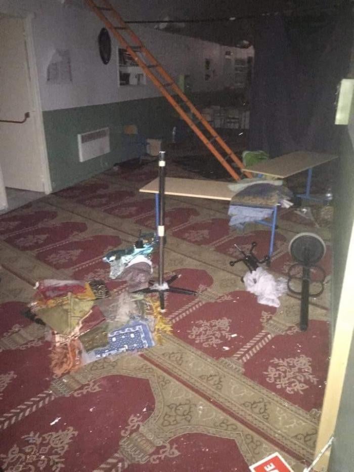 Damage to the mosque of Aubervilliers, a suburb north of Paris, during a police raid on November 17, 2015, carried out under emergency powers.