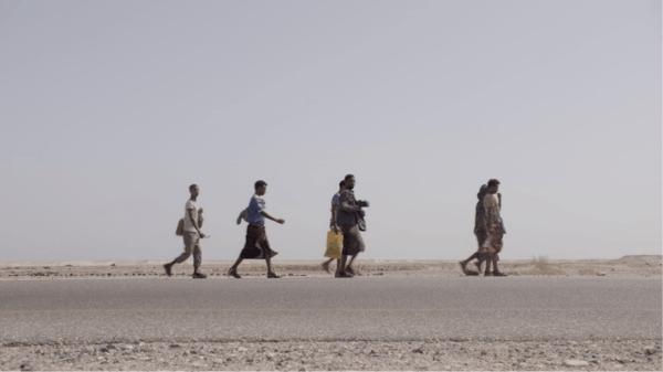 Ethiopian migrants walking on road in Shabwa governorate, Yemen. &copy; 2018 VICE News Tonight on HBO