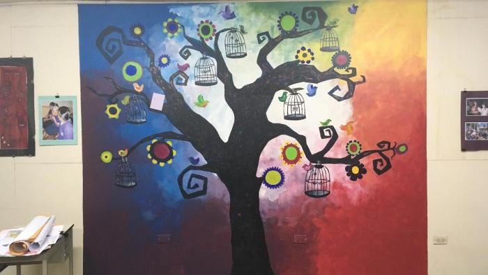 A mural inside the offices of the organization Movimiento de Mujeres por la Paz “Visitación Padilla” (Movement of Women for Peace “Visitacion Padilla”), named for a women’s suffrage activist, in Tegucigalpa, Honduras.