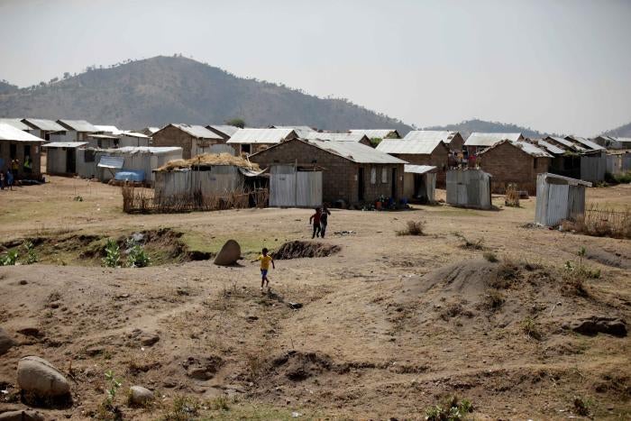 Eritrean refugee children play within Hitsats refugee camp near the Eritrean boarder, Tigrai region, Ethiopia, November 9, 2017. REUTERS/Tiksa Negeri  