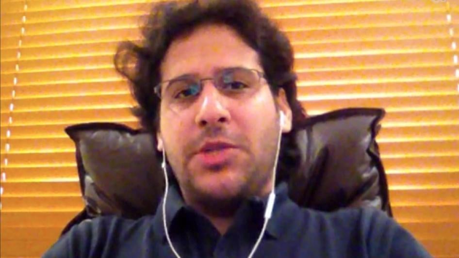 L’avocat saoudien Waleed Abu al-Khair, spécialiste de la défense des droits humains basé à Djeddah, lors d’un entretien avec Human Rights Watch via Skype, le 19 septembre 2013.