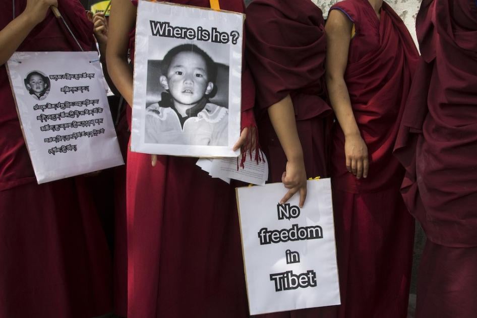  Exile Tibetan Buddhist nuns carry placards during a protest march demanding the release of their religious leader Gedhun Choekyi Nyima, the 11th Panchen Lama, who was put under house arrest by the Chinese authorities this day in 1995 in Tibet, in Dharmsala, India, Wednesday, May 17, 2017.