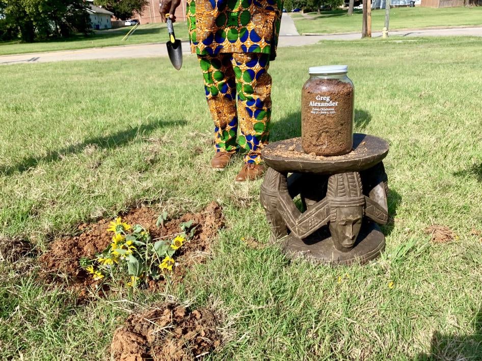 The Tulsa Community Remembrance Coalition invites community members to collect soil from sites where lynching's took place during the Tulsa Massacre as personal memorials and public witness to these crimes.
