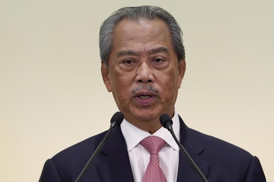 Malaysian Prime Minister Muhyiddin Yassin speaks during a press conference after the first cabinet meeting at the prime minister's office in Putrajaya, Malaysia, March 11, 2020. 
