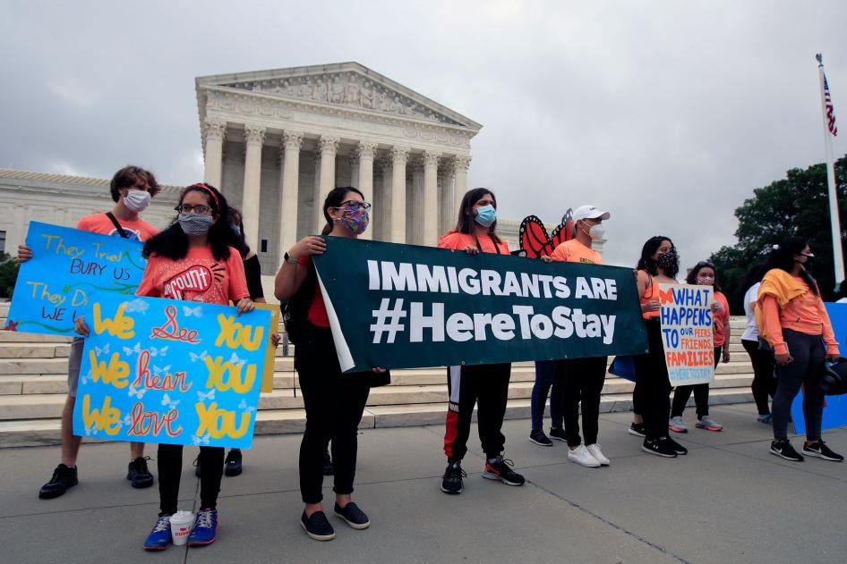 Deferred Action for Childhood Arrivals (DACA) students celebrate in front of the Supreme Court in Washington, DC, June 18, 2020. 
