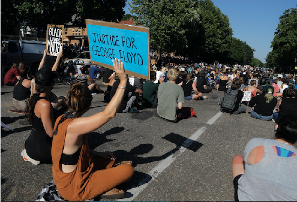 Demonstrators gather at the Minnesota governor's mansion Monday, June 1, 2020, in St. Paul, Minn. Protests continued following the death of George Floyd, who died after being restrained by Minneapolis police officers on Memorial Day. 
