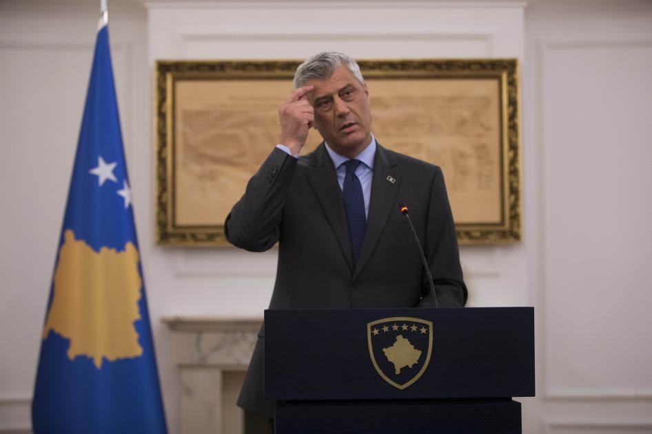 Kosovo President Hashim Thaçi during a press conference in Kosovo capital Pristina on Monday, Jan. 21, 2019. © 2019 Visar Kryeziu/AP Photo