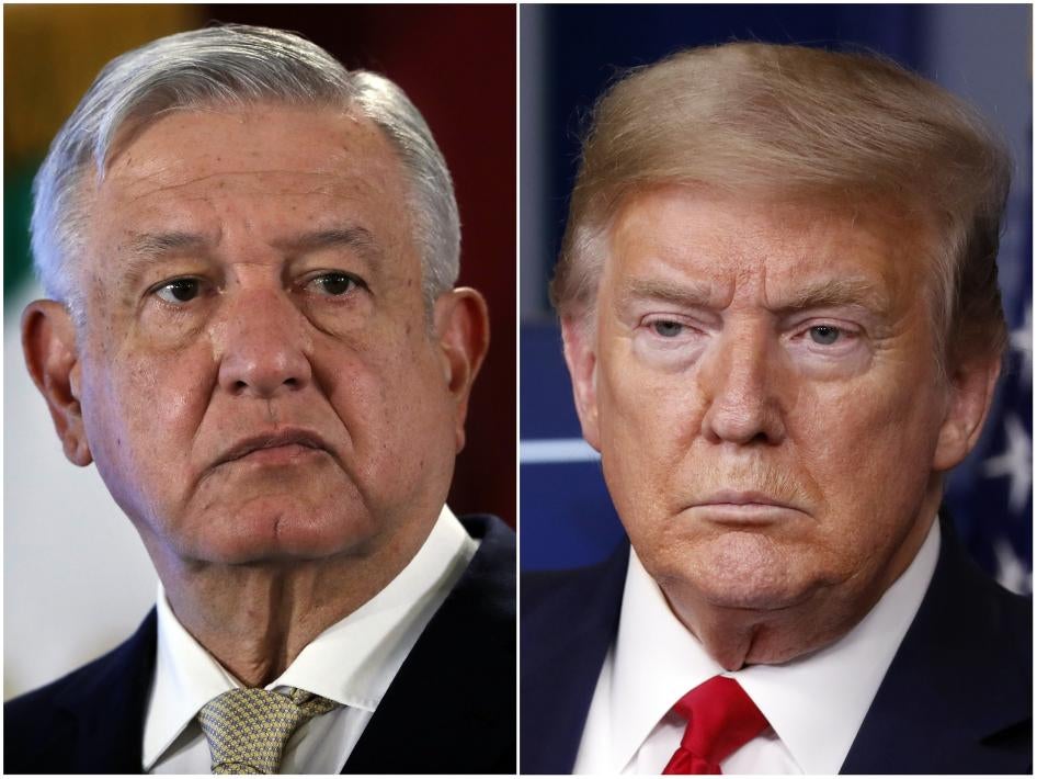 El presidente mexicano, Andrés Manuel López Obrador, a la izquierda, el 29 de noviembre de 2019 en Ciudad de México, y el presidente estadounidense Donald Trump el 17 de abril de 2020 en Washington, DC.