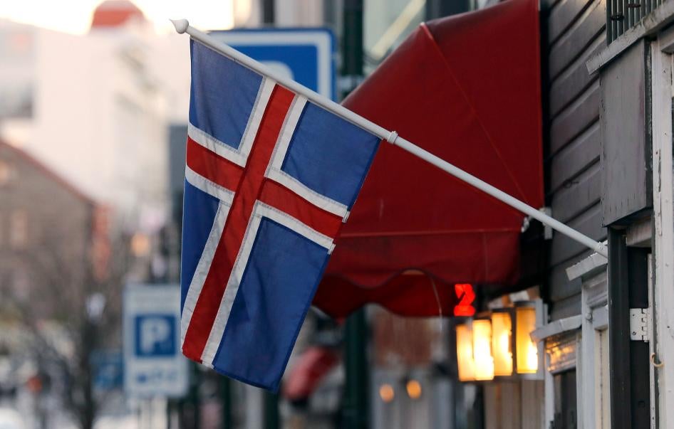 An Icelandic flag hangs outside a shop in Reykjavik, October 27, 2016.
