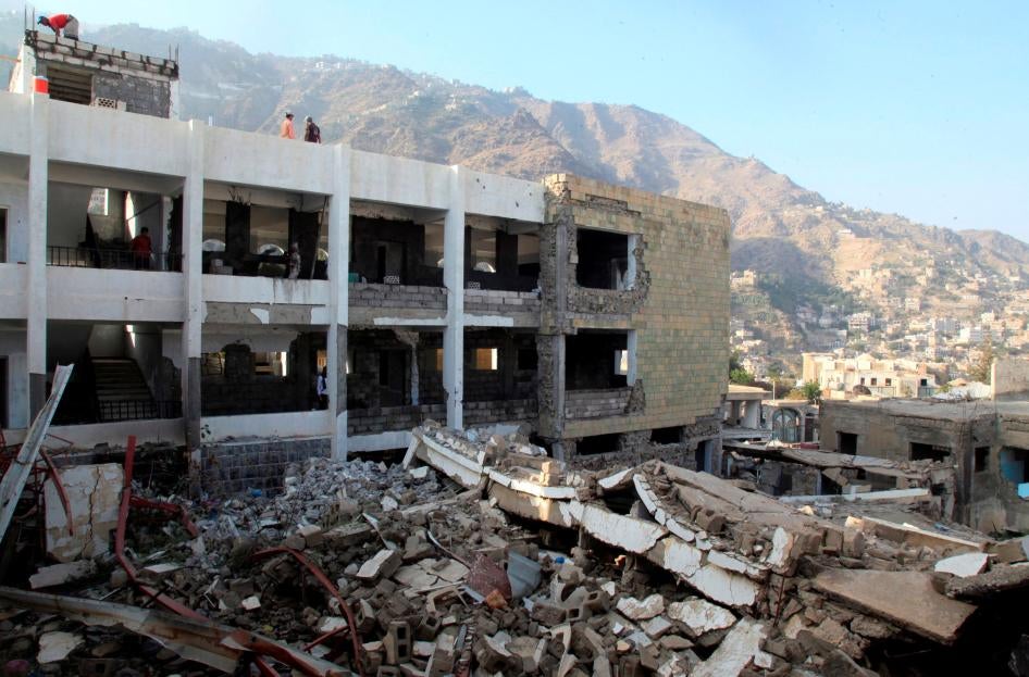 Ruins of a school in Taizz Yemen