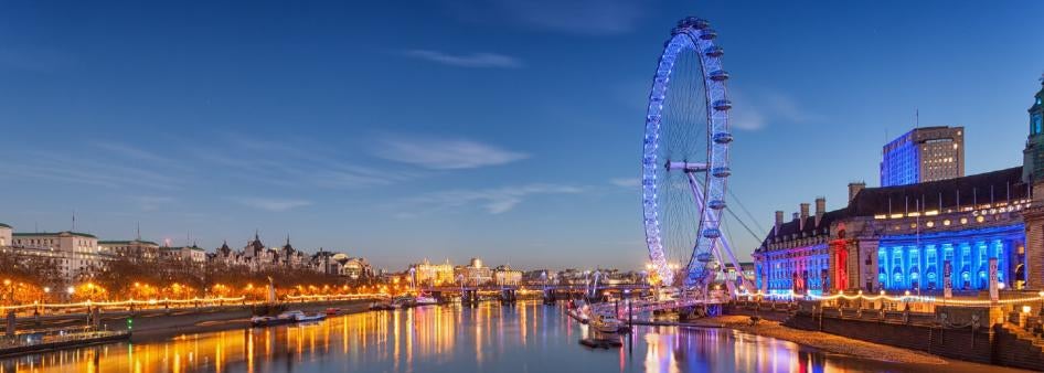 The London Eye lit blue for Human Rights Day 2018.