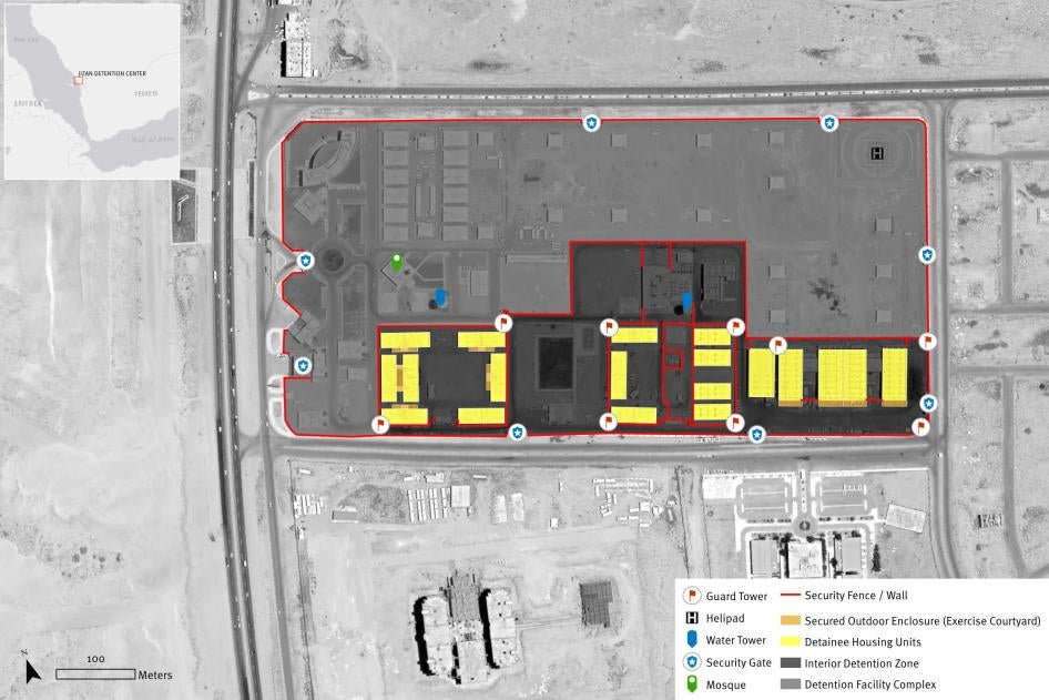 Satellite imagery showing the complex of the Jizan Detention Center in Jizan Province, Saudi Arabia. Satellite imagery © 2020 Maxar Technologies