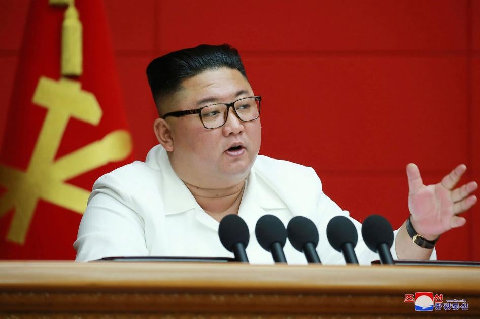 North Korean leader Kim Jong Un speaks during a plenary meeting of the Workers’ Party in Pyongyang, North Korea, August 19, 2020. 