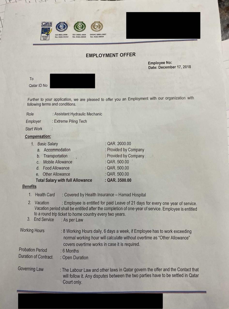 Redacted employment contract