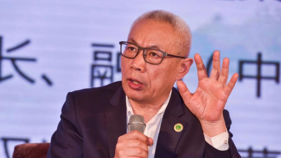Ren Zhiqiang, former Chairman of Huayuan Property Co., Ltd., attends the founding ceremony of the Sichuan Project Center of the Alashan SEE Ecological Association in Chengdu city, southwest China's Sichuan province, 25 April 2018. 