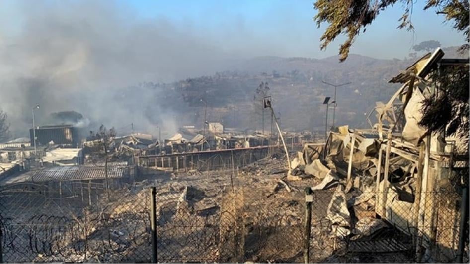 Moria camp on Lesbos island following a fire that started on the evening of September 8, 2020, destroying most of the camp and leaving 12,000 asylum seekers and refugees without shelter.
