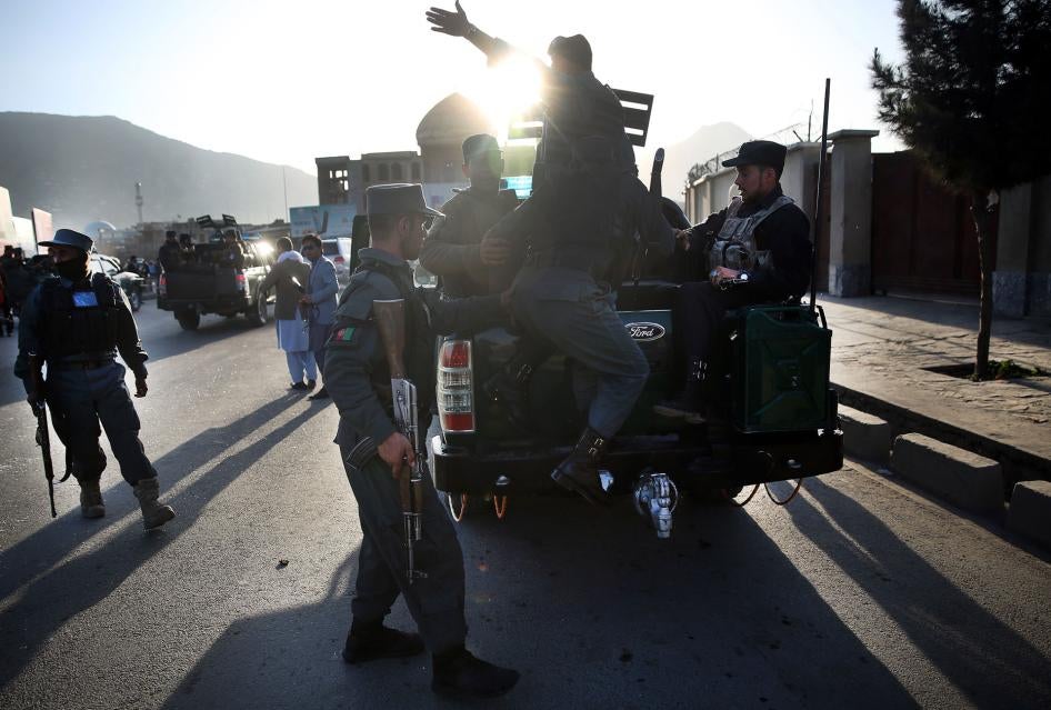 Afghan National Police seen near the Defense Ministry compound in Kabul, Afghanistan, February 27, 2016. 