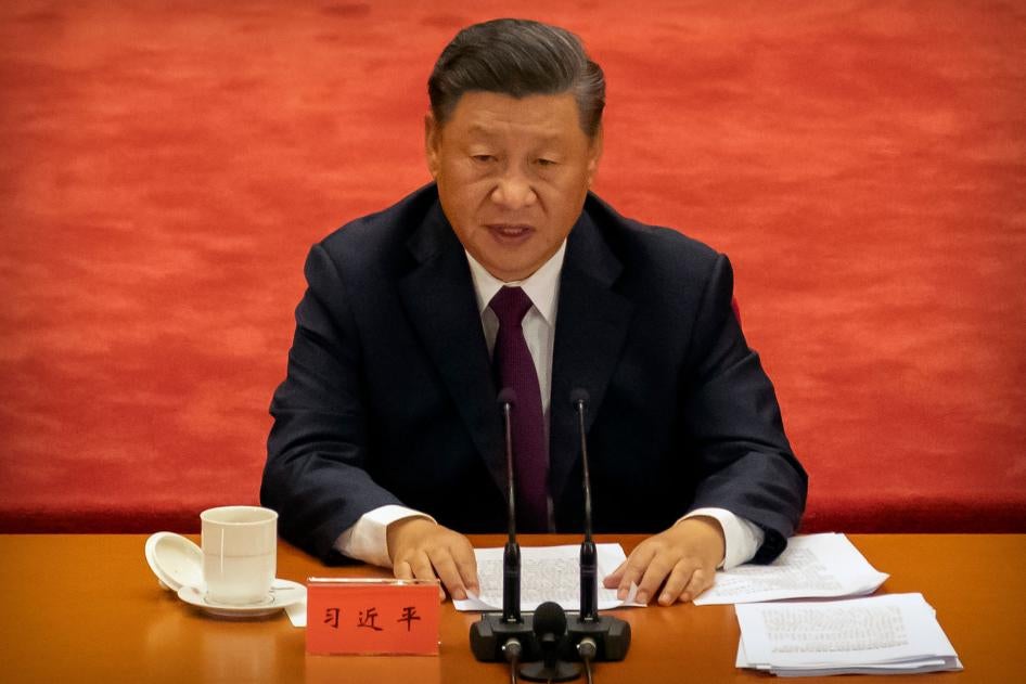 Chinese President Xi Jinping speaks during an event to honor some of those involved in China's fight against Covid-19 at the Great Hall of the People in Beijing, September 8, 2020.