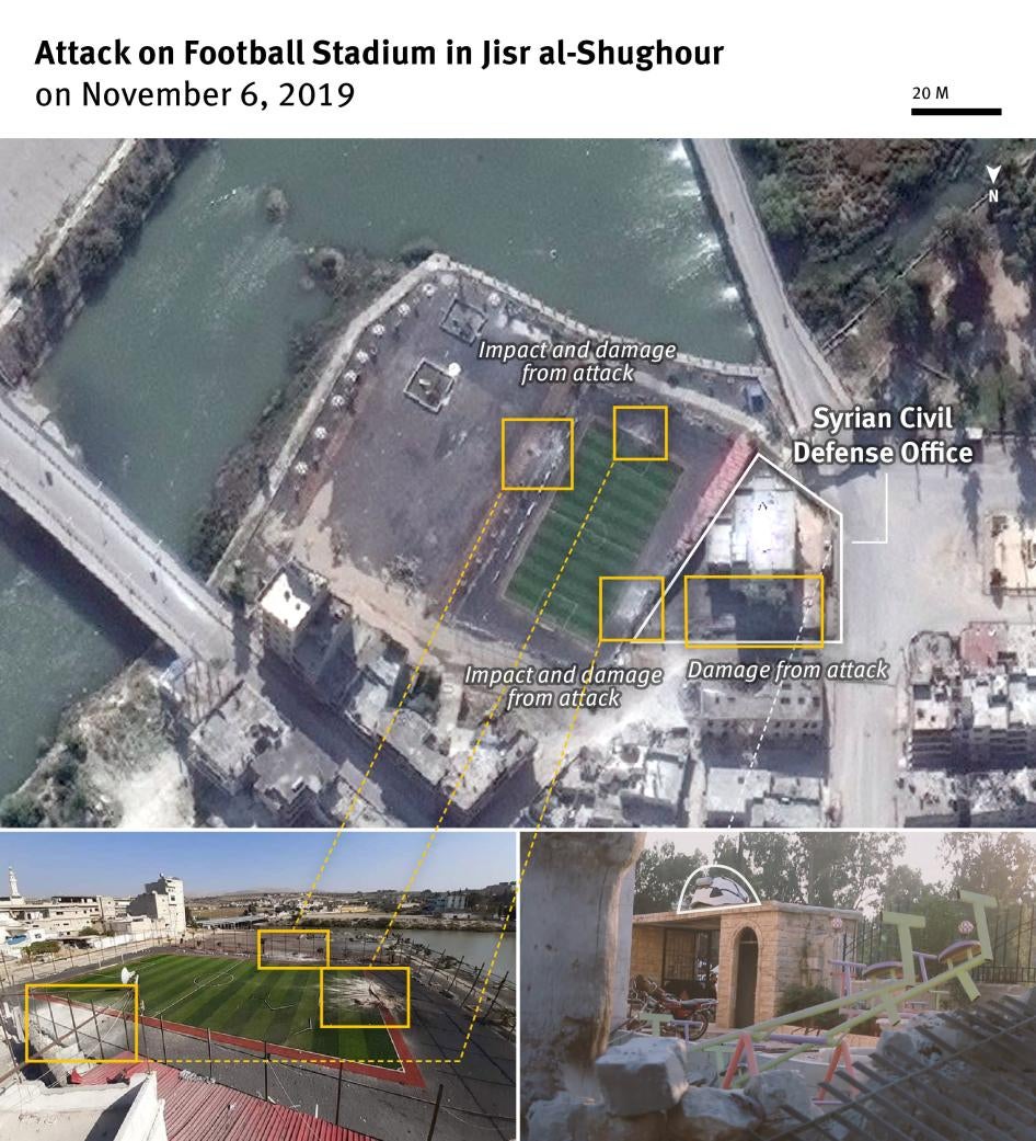 Satellite imagery showing an attack on a football stadium on November 6, 2019