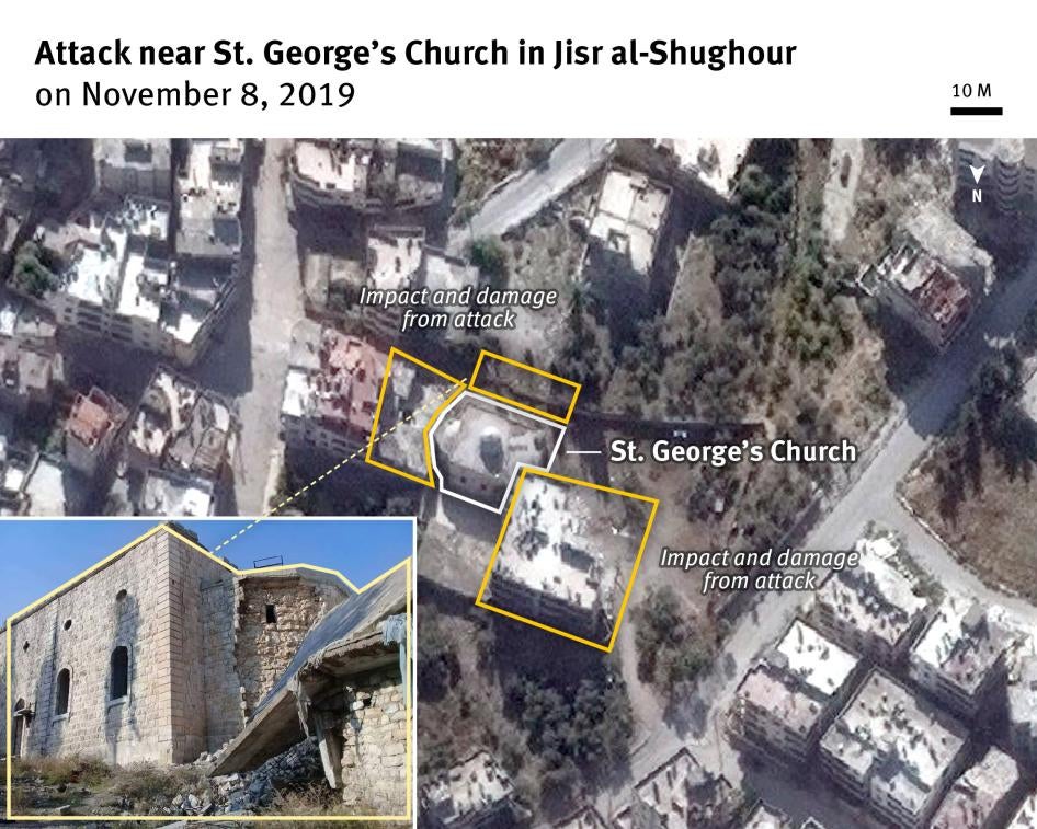 Satellite imagery showing an attack on a church on November 8, 2019
