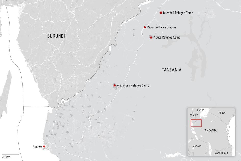Map of the border area between Burundi and Tanzania.