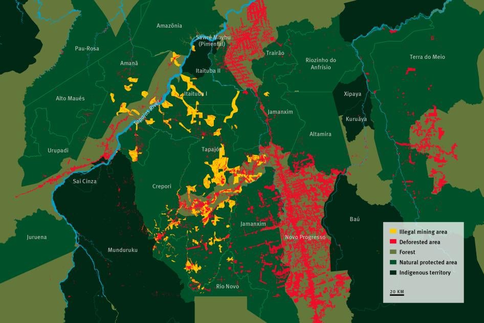 Map of illegal mining areas in the Amazon