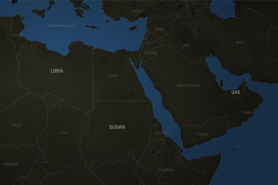 A map of the Middle East, highlight Libya, Sudan, and the UAE