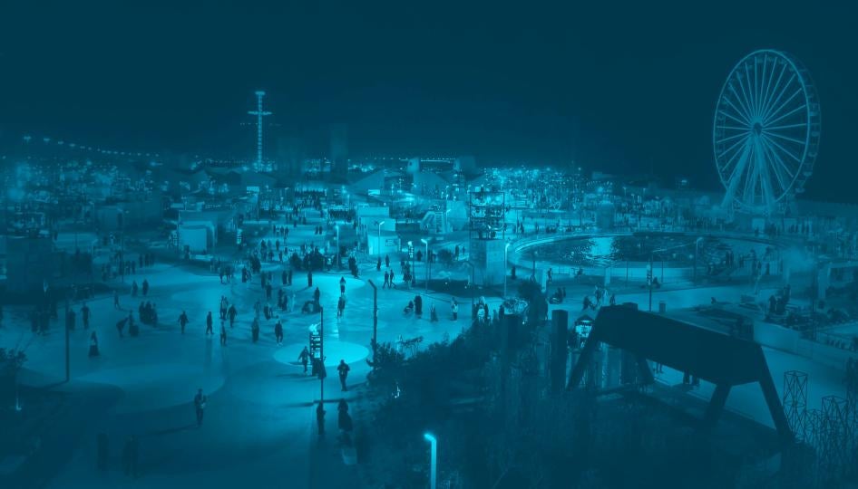 People spend the evening at the Diriyah Oasis amusement park in Diriyah on the outskirts of Riyadh, Saudi Arabia, December 13, 2019.